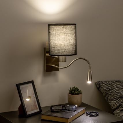 Brilagi - LED Εύκαμπτο φωτιστικό τοίχου NUBILA 1xE27/25W/230V + LED/3W ματ χρώμιο/μαύρο