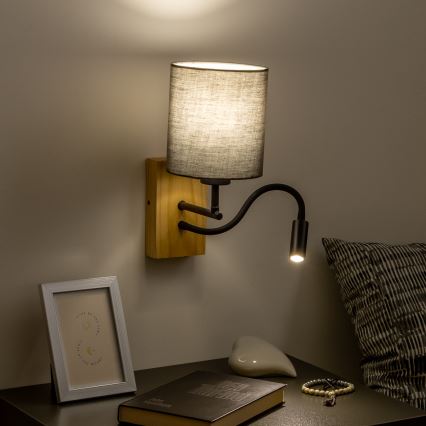 Brilagi - LED Εύκαμπτο φωτιστικό τοίχου NUBILA WOOD 1xE27/25W/230V + LED/3W δρυς/ανθρακί