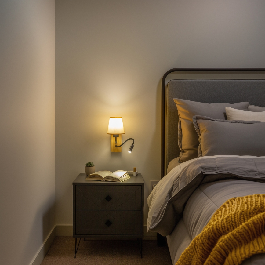 Brilagi - LED Εύκαμπτο φωτιστικό τοίχου NUBILA WOOD 1xE27/25W/230V + LED/3W δρυς/ανοιχτό καφέ