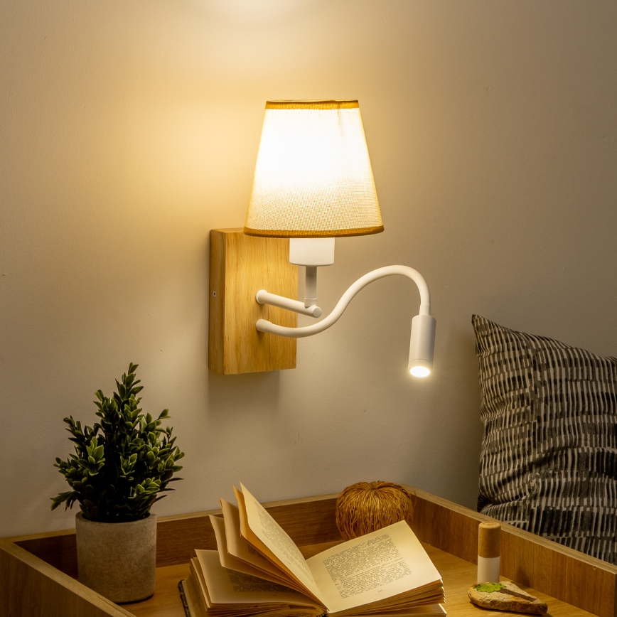 Brilagi - LED Εύκαμπτο φωτιστικό τοίχου NUBILA WOOD 1xE27/25W/230V + LED/3W δρυς/ανοιχτό καφέ