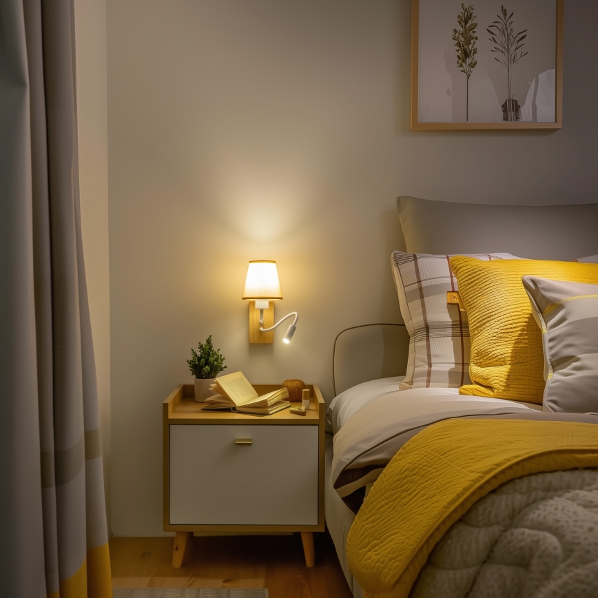 Brilagi - LED Εύκαμπτο φωτιστικό τοίχου NUBILA WOOD 1xE27/25W/230V + LED/3W δρυς/ανοιχτό καφέ