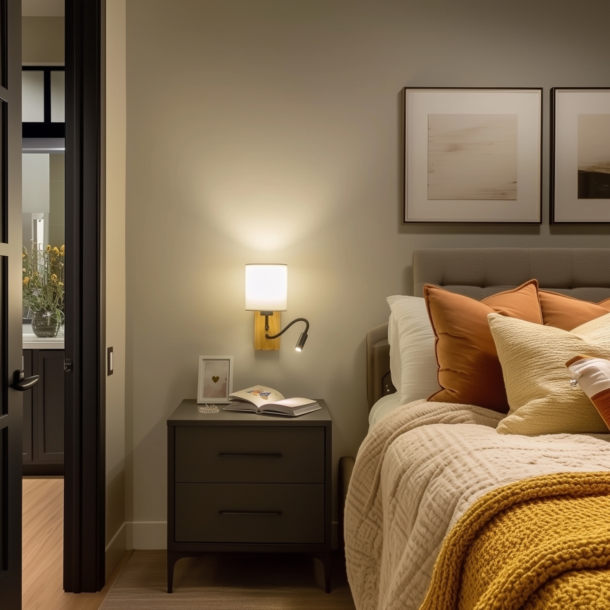 Brilagi - LED Εύκαμπτο φωτιστικό τοίχου NUBILA WOOD 1xE27/25W/230V + LED/3W δρυς/λευκό