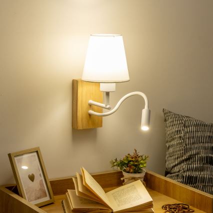 Brilagi - LED Εύκαμπτο φωτιστικό τοίχου NUBILA WOOD 1xE27/25W/230V + LED/3W δρυς/λευκό