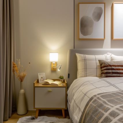 Brilagi - LED Εύκαμπτο φωτιστικό τοίχου NUBILA WOOD 1xE27/25W/230V + LED/3W δρυς/λευκό