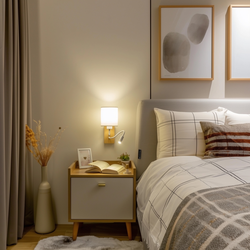 Brilagi - LED Εύκαμπτο φωτιστικό τοίχου NUBILA WOOD 1xE27/25W/230V + LED/3W δρυς/λευκό