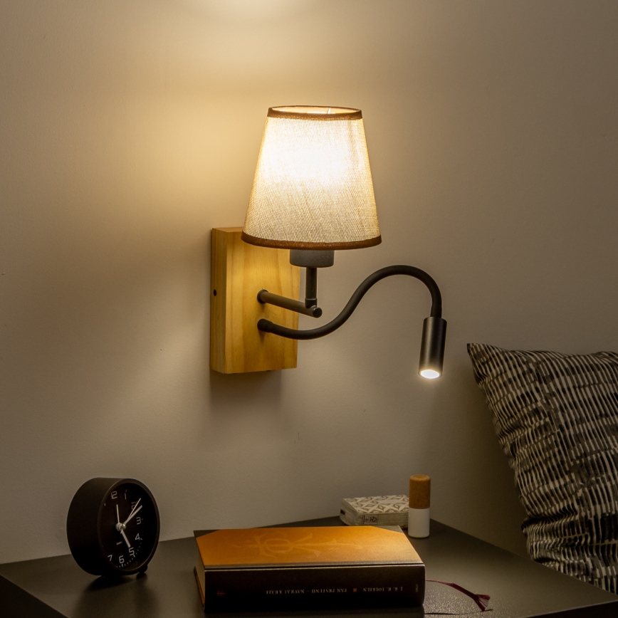 Brilagi - LED Εύκαμπτο φωτιστικό τοίχου NUBILA WOOD 1xE27/25W/230V + LED/3W δρυς/καφέ