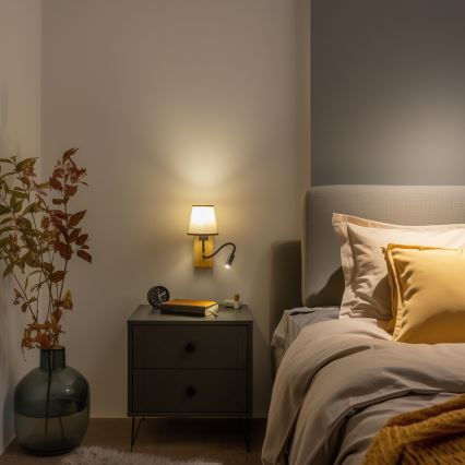 Brilagi - LED Εύκαμπτο φωτιστικό τοίχου NUBILA WOOD 1xE27/25W/230V + LED/3W δρυς/καφέ