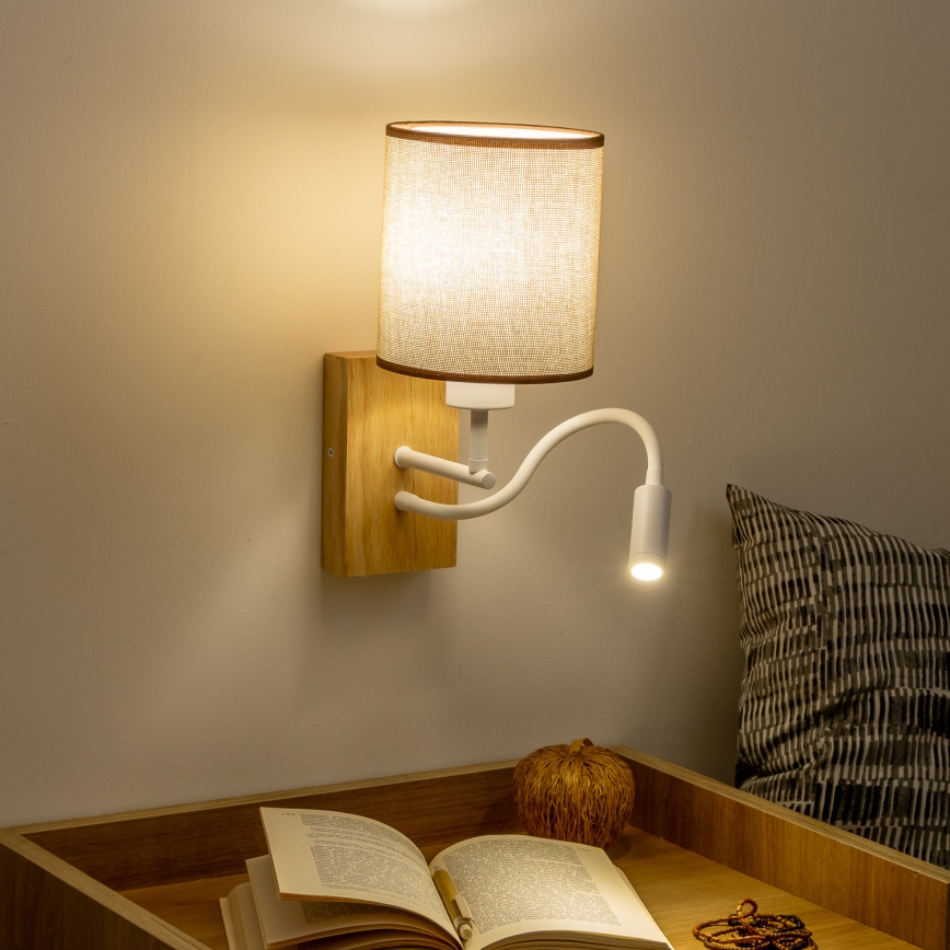 Brilagi - LED Εύκαμπτο φωτιστικό τοίχου NUBILA WOOD 1xE27/25W/230V + LED/3W δρυς/καφέ