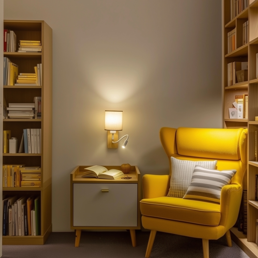 Brilagi - LED Εύκαμπτο φωτιστικό τοίχου NUBILA WOOD 1xE27/25W/230V + LED/3W δρυς/καφέ