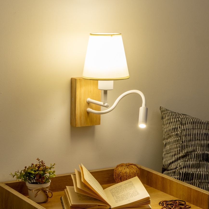 Brilagi - LED Εύκαμπτο φωτιστικό τοίχου NUBILA WOOD 1xE27/25W/230V + LED/3W δρυς/κρεμ