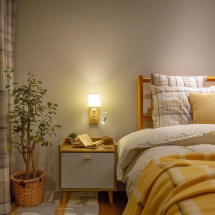 Brilagi - LED Εύκαμπτο φωτιστικό τοίχου NUBILA WOOD 1xE27/25W/230V + LED/3W δρυς/κρεμ