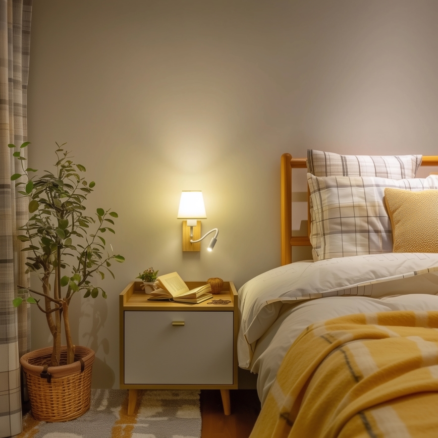 Brilagi - LED Εύκαμπτο φωτιστικό τοίχου NUBILA WOOD 1xE27/25W/230V + LED/3W δρυς/κρεμ