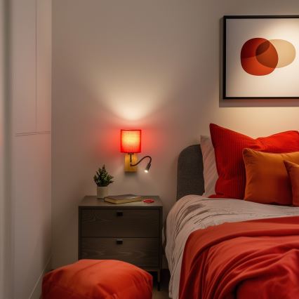 Brilagi - LED Εύκαμπτο φωτιστικό τοίχου NUBILA WOOD 1xE27/25W/230V + LED/3W δρυς/κόκκινο