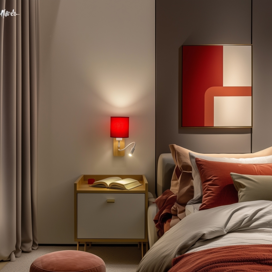 Brilagi - LED Εύκαμπτο φωτιστικό τοίχου NUBILA WOOD 1xE27/25W/230V + LED/3W δρυς/κόκκινο