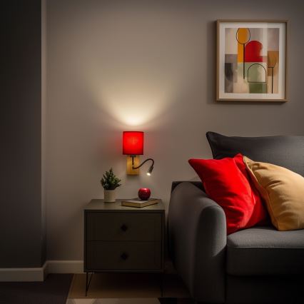 Brilagi - LED Εύκαμπτο φωτιστικό τοίχου NUBILA WOOD 1xE27/25W/230V + LED/3W δρυς/Pompeian κόκκινο