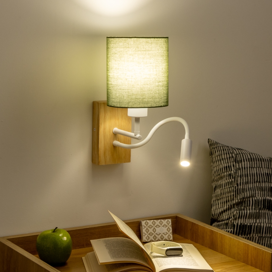 Brilagi - LED Εύκαμπτο φωτιστικό τοίχου NUBILA WOOD 1xE27/25W/230V + LED/3W δρυς/πράσινο