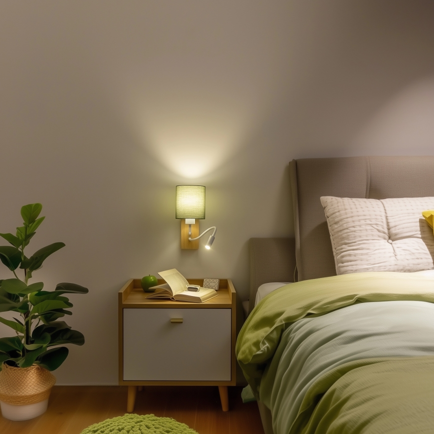 Brilagi - LED Εύκαμπτο φωτιστικό τοίχου NUBILA WOOD 1xE27/25W/230V + LED/3W δρυς/πράσινο