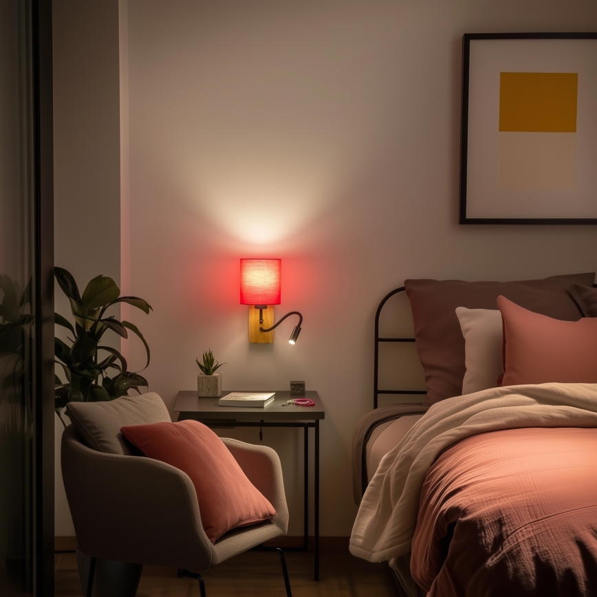 Brilagi - LED Εύκαμπτο φωτιστικό τοίχου NUBILA WOOD 1xE27/25W/230V + LED/3W δρυς/ροζ