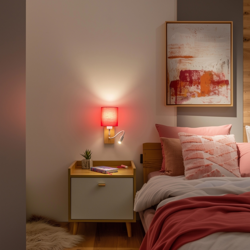 Brilagi - LED Εύκαμπτο φωτιστικό τοίχου NUBILA WOOD 1xE27/25W/230V + LED/3W δρυς/ροζ