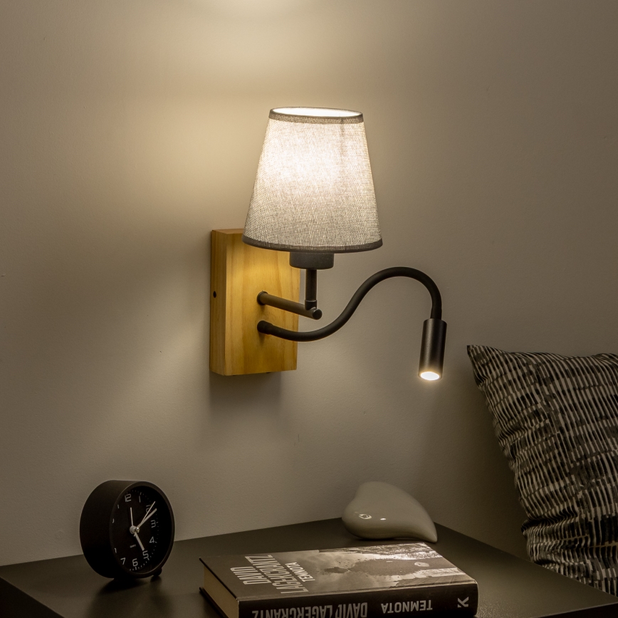 Brilagi - LED Εύκαμπτο φωτιστικό τοίχου NUBILA WOOD 1xE27/25W/230V + LED/3W δρυς/γκρι