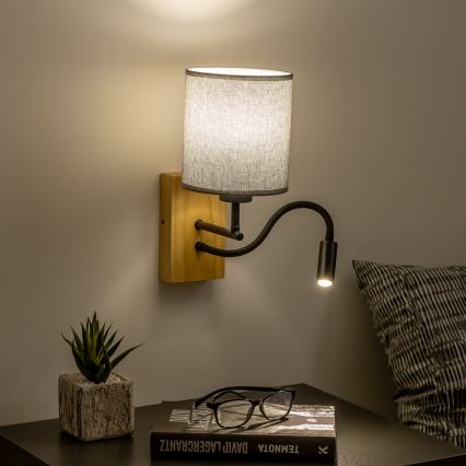Brilagi - LED Εύκαμπτο φωτιστικό τοίχου NUBILA WOOD 1xE27/25W/230V + LED/3W δρυς/γκρι