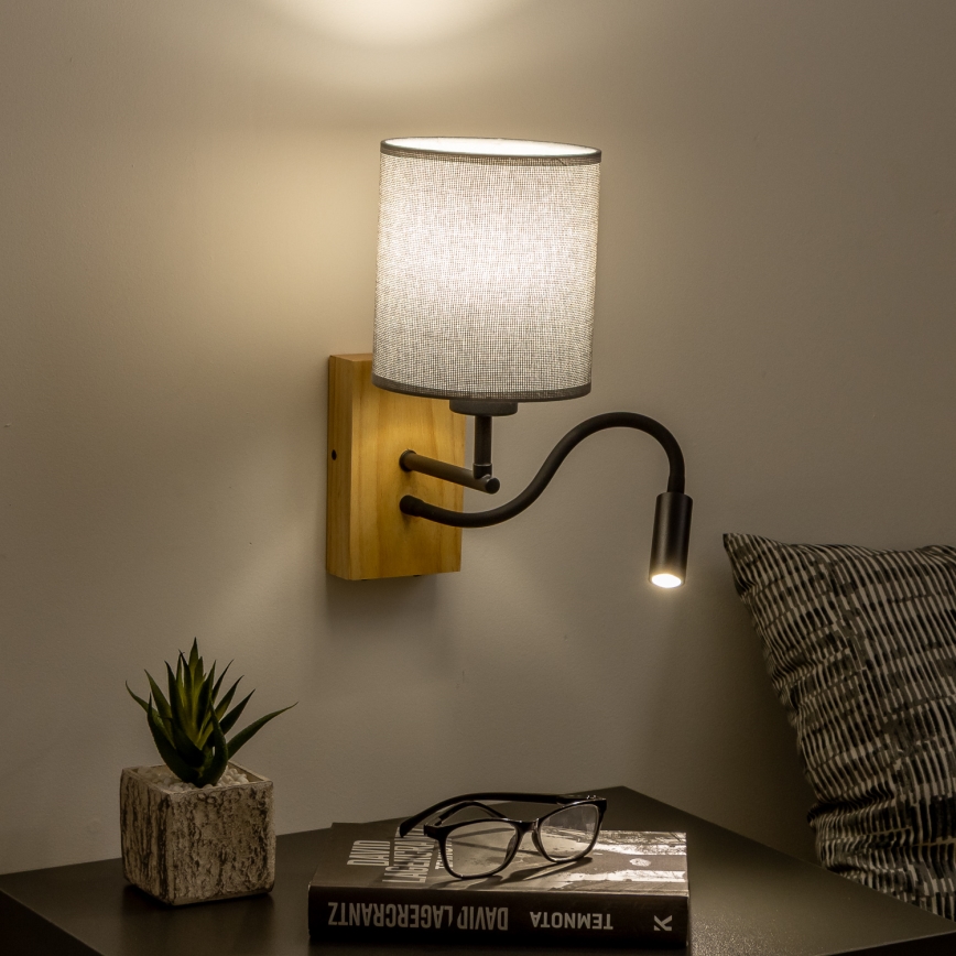 Brilagi - LED Εύκαμπτο φωτιστικό τοίχου NUBILA WOOD 1xE27/25W/230V + LED/3W δρυς/γκρι