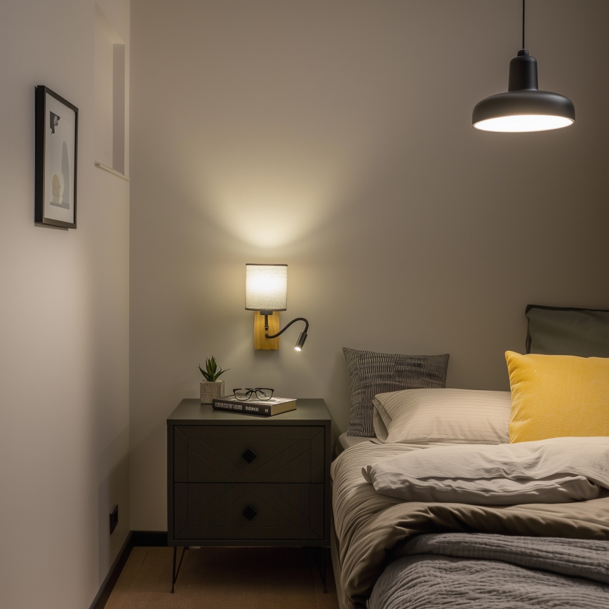 Brilagi - LED Εύκαμπτο φωτιστικό τοίχου NUBILA WOOD 1xE27/25W/230V + LED/3W δρυς/γκρι