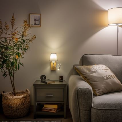 Brilagi - LED Εύκαμπτο φωτιστικό τοίχου NUBILA WOOD 1xE27/25W/230V + LED/3W δρυς/γκρι