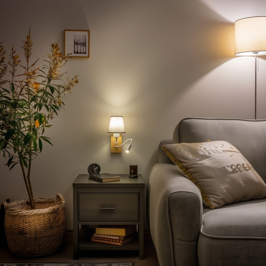 Brilagi - LED Εύκαμπτο φωτιστικό τοίχου NUBILA WOOD 1xE27/25W/230V + LED/3W δρυς/γκρι