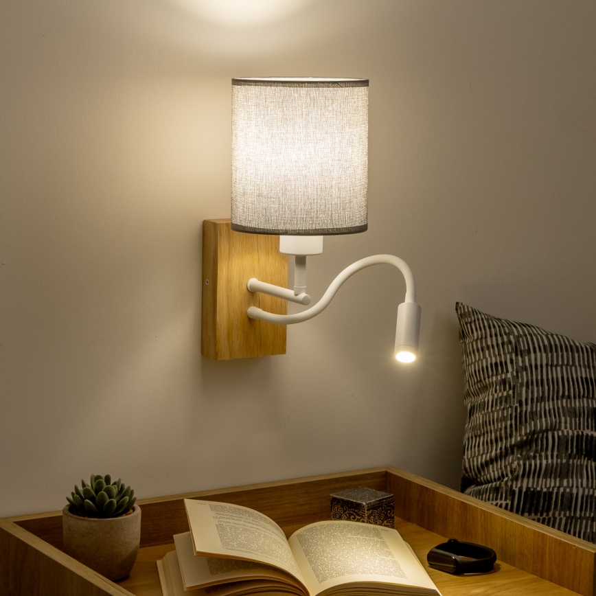 Brilagi - LED Εύκαμπτο φωτιστικό τοίχου NUBILA WOOD 1xE27/25W/230V + LED/3W δρυς/γκρι