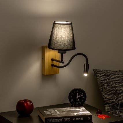 Brilagi - LED Εύκαμπτο φωτιστικό τοίχου NUBILA WOOD 1xE27/25W/230V + LED/3W δρυς/μαύρο