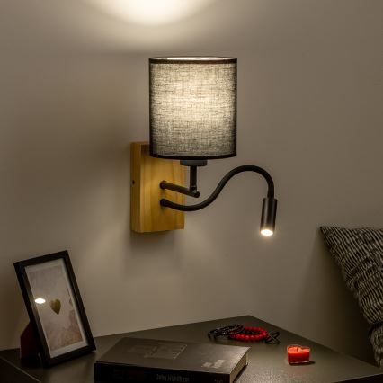 Brilagi - LED Εύκαμπτο φωτιστικό τοίχου NUBILA WOOD 1xE27/25W/230V + LED/3W δρυς/μαύρο