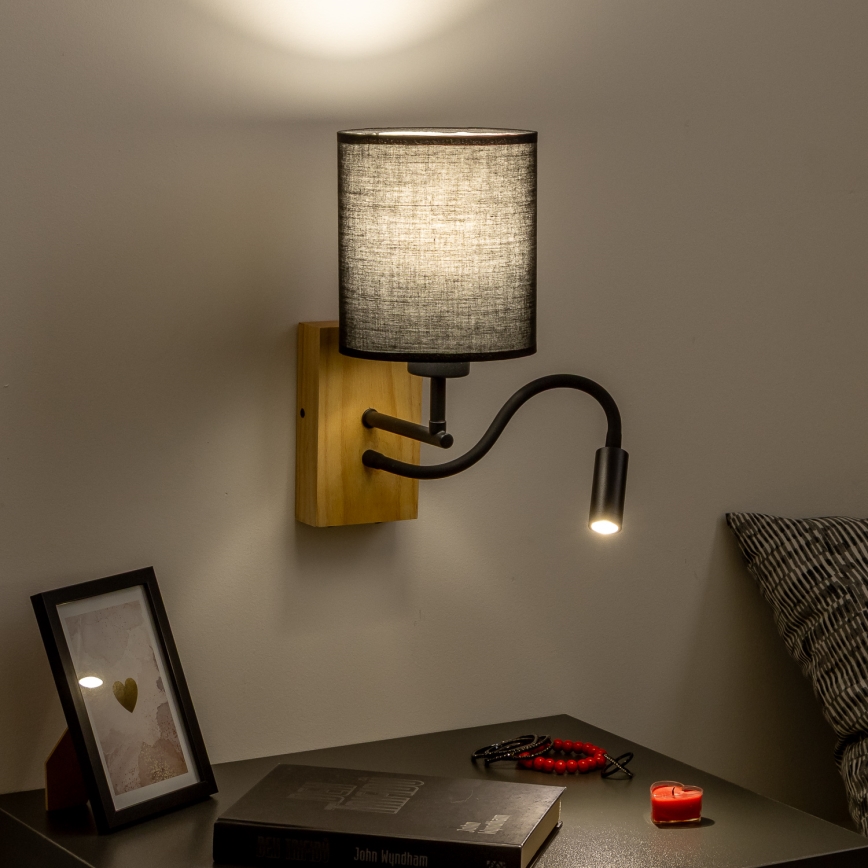 Brilagi - LED Εύκαμπτο φωτιστικό τοίχου NUBILA WOOD 1xE27/25W/230V + LED/3W δρυς/μαύρο