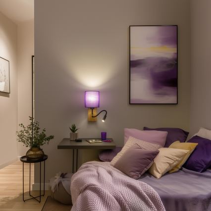 Brilagi - LED Εύκαμπτο φωτιστικό τοίχου NUBILA WOOD 1xE27/25W/230V + LED/3W δρυς/μωβ