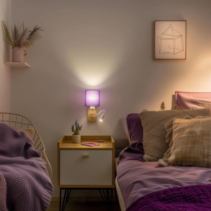 Brilagi - LED Εύκαμπτο φωτιστικό τοίχου NUBILA WOOD 1xE27/25W/230V + LED/3W δρυς/μωβ