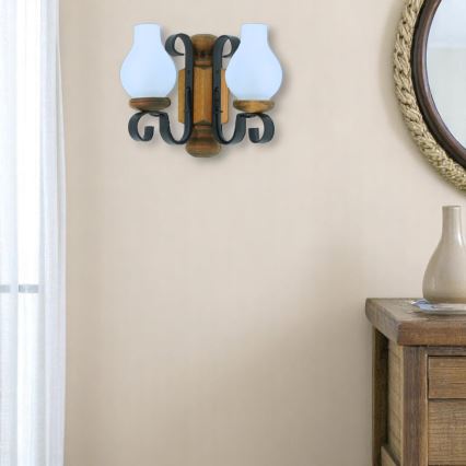 Brilagi - Φωτιστικό τοίχου RUSTIC 2xE14/40W/230V οξιά