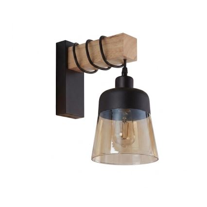 Brilagi - Επιτοίχιο φωτιστικό WOOD GLASS 1xE27/60W/230V πεύκο/μαύρο/καπνιστό καφέ
