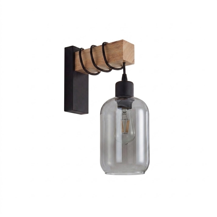 Brilagi - Επιτοίχιο φωτιστικό WOOD GLASS 1xE27/60W/230V πεύκο/μαύρο/καπνιστό γκρι