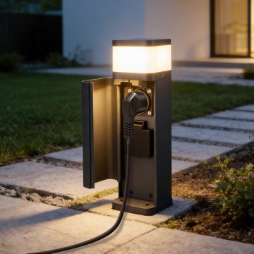 Brilagi - Φωτιστικό εξωτερικού χώρου PILLAR με 2 πρίζες SCHUKO, 1xG9/11W/230V, IP44, ανθρακί