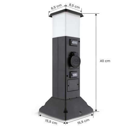Brilagi - Φωτιστικό εξωτερικού χώρου με 2 πρίζες SCHUKO 1xE14/15W/230V IP44 μαύρο