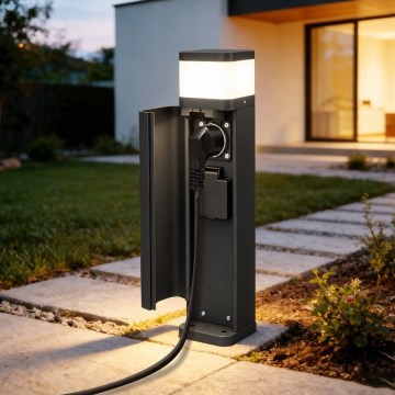 BRILAGI - Φωτιστικό εξωτερικού χώρου με 2 πρίζες SCHUKO PILLAR 1xG9/11W/230V IP44 μαύρο