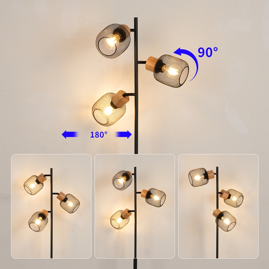 Brilagi - Φωτιστικό δαπέδου BASKLITE 3xE27/15W/230V ξύλο/μαύρο