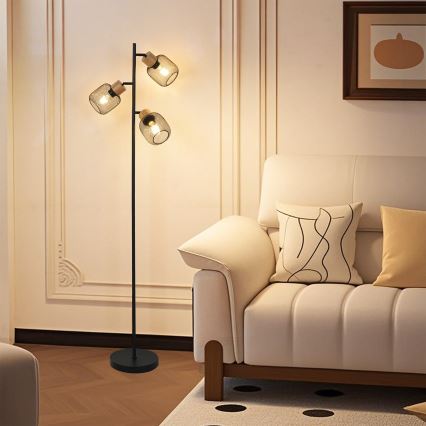 Brilagi - Φωτιστικό δαπέδου BASKLITE 3xE27/15W/230V ξύλο/μαύρο