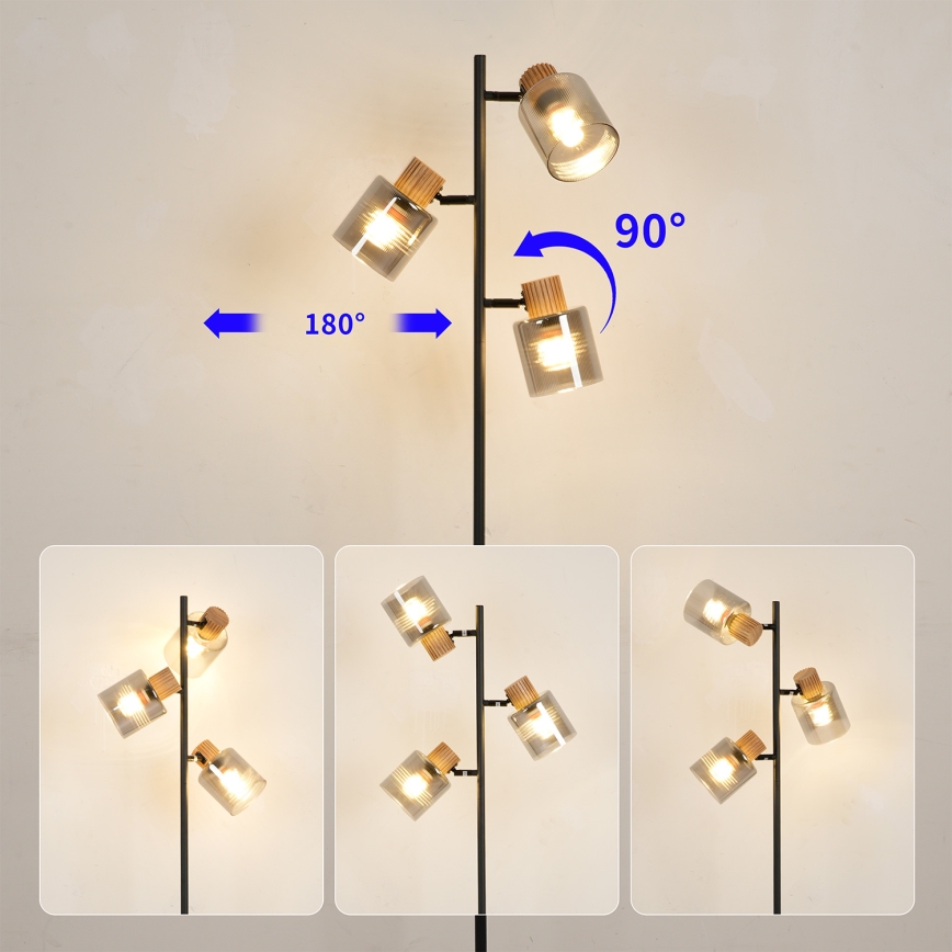 Brilagi - Φωτιστικό δαπέδου HYGGE 3xE14/15W/230V ξύλινο/καπνιστό