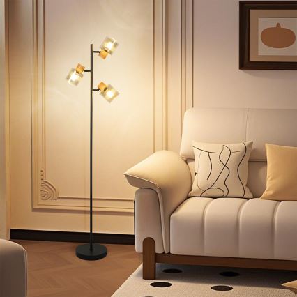 Brilagi - Φωτιστικό δαπέδου HYGGE 3xE14/15W/230V ξύλινο/καπνιστό