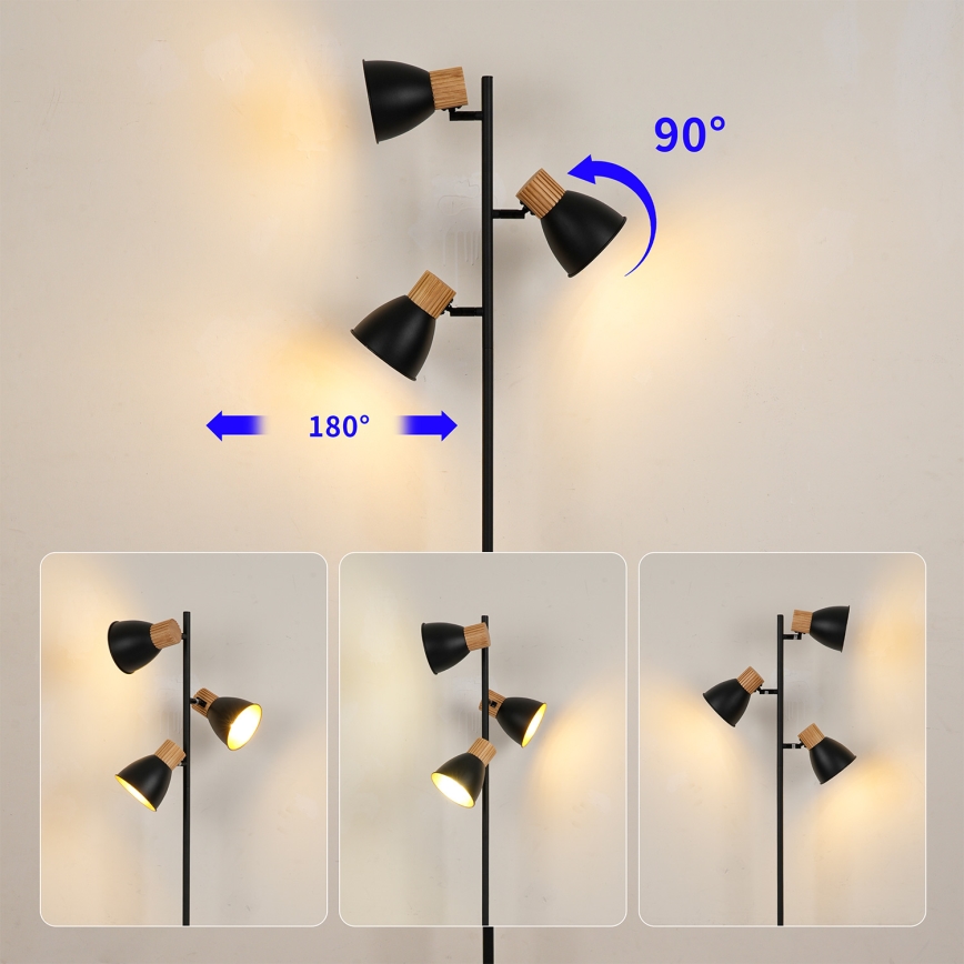 Brilagi - Φωτιστικό δαπέδου ODENSE 3xE14/10W/230V ξύλο/μαύρο