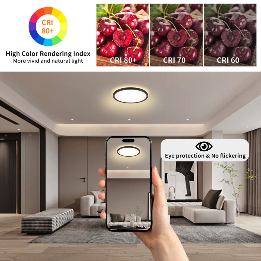Brilagi - Φωτιστικό οροφής μπάνιου LED ULTRA SLIM LED/12W/230V διάμετρος 22,5 cm μαύρο IP54