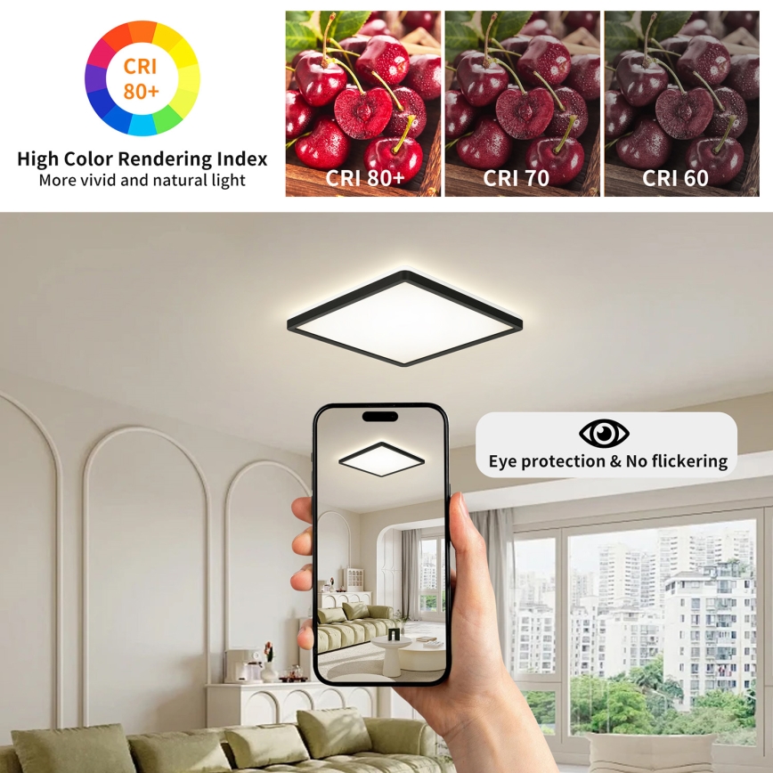 Brilagi - Φωτιστικό οροφής μπάνιου LED ULTRA SLIM LED/24W/230V 42x42 cm μαύρο IP54