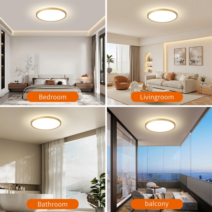 Brilagi - LED Φωτιστικό οροφής μπάνιου ULTRA SLIM LED/24W/230V Ø 42 cm χρυσό IP54