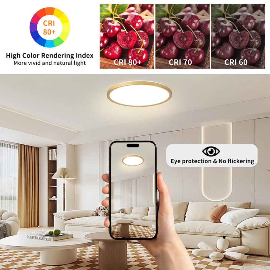 Brilagi - LED Φωτιστικό οροφής μπάνιου ULTRA SLIM LED/24W/230V Ø 42 cm χρυσό IP54